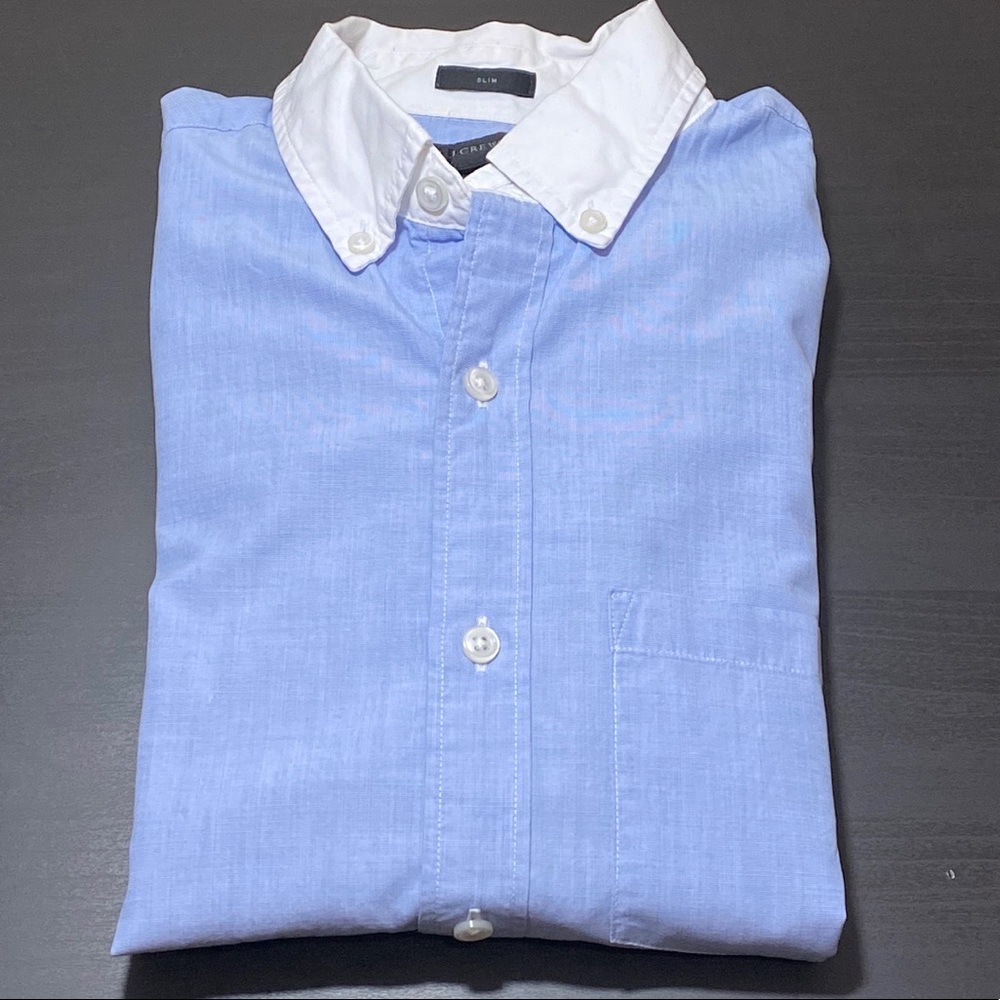J. Crew Slim XS Wash Shirt White Collar Blue Body